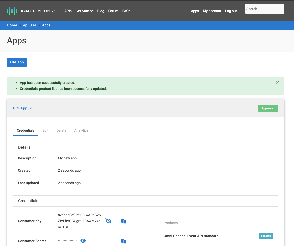 Review the app details and credentials